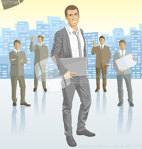 Image of Vector businessman and silhouettes of business people