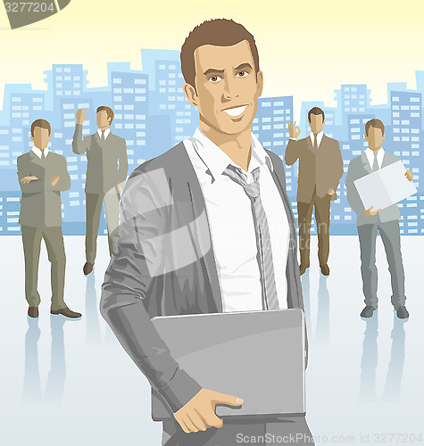 Image of Vector businessman and silhouettes of business people