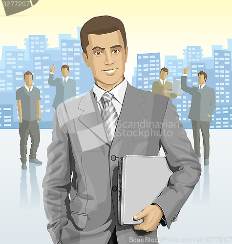 Image of Vector businessman and silhouettes of business people