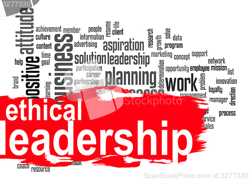 Image of Ethical leadership word cloud with red banner