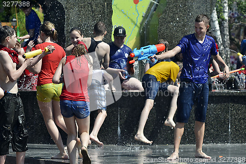 Image of The game "Water Fight" in honor of opening of a summer season on