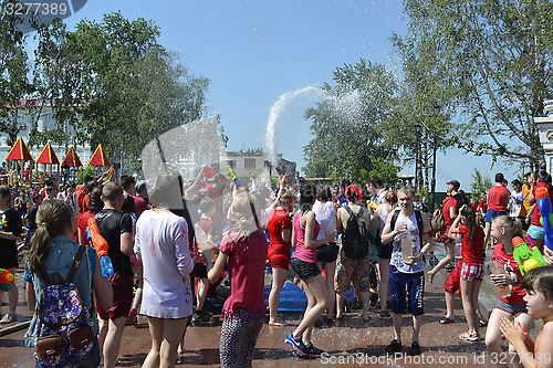 Image of The game "Water Fight" in honor of opening of a summer season on