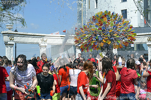 Image of The game "Water Fight" in honor of opening of a summer season on