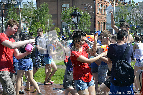 Image of The game "Water Fight" in honor of opening of a summer season on