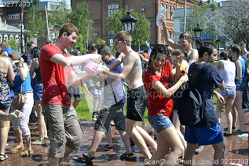 Image of The game "Water Fight" in honor of opening of a summer season on