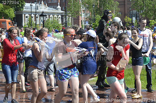 Image of The game "Water Fight" in honor of opening of a summer season on