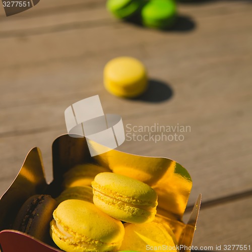 Image of french colorful macarons.