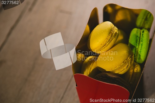 Image of french colorful macarons.