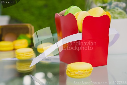Image of french colorful macarons.