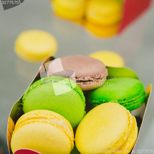 Image of french colorful macarons.