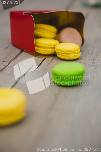 Image of french colorful macarons.