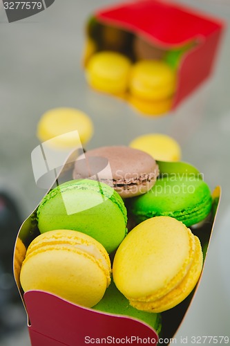 Image of french colorful macarons.