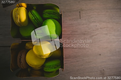 Image of french colorful macarons.