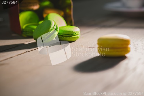 Image of french colorful macarons.