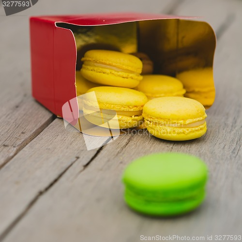 Image of french colorful macarons.