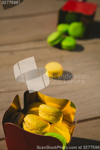 Image of french colorful macarons.