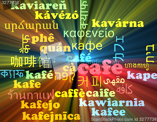 Image of Café multilanguage wordcloud background concept glowing