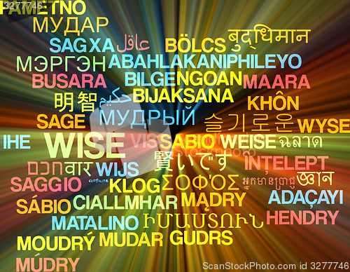 Image of Wise multilanguage wordcloud background concept glowing