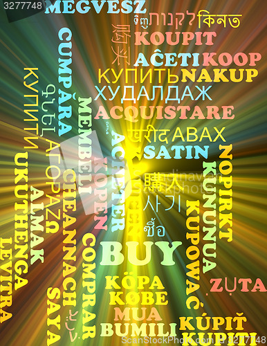 Image of Buy multilanguage wordcloud background concept glowing