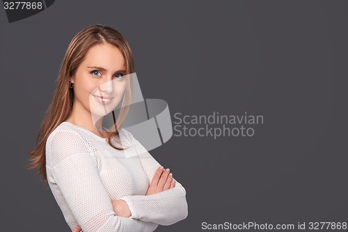 Image of Portrait of a woman with folded hands