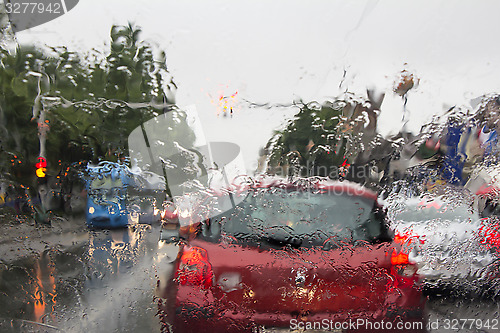 Image of Water drops on the car windshield