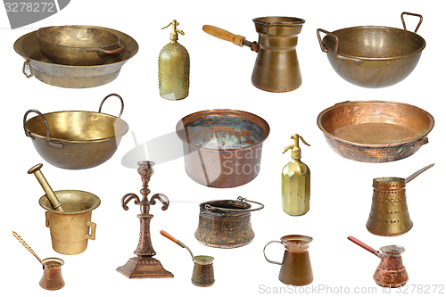 Image of collection of isolated vintage copper objects