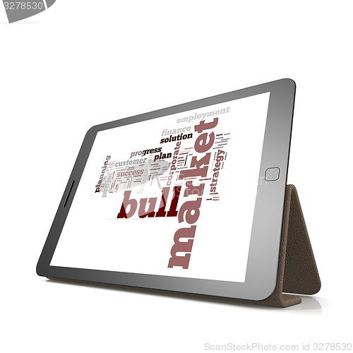 Image of Bull market word cloud on tablet