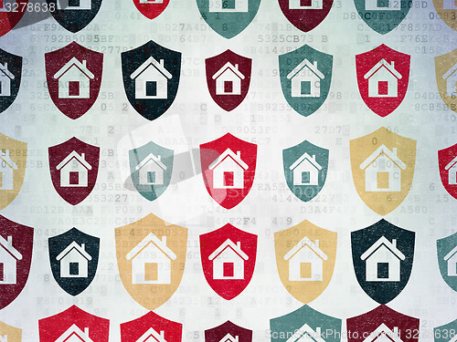 Image of Finance concept: Shield icons on Digital Paper background