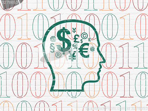 Image of Business concept: Head With Finance Symbol on wall background