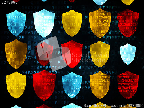 Image of Protection concept: Shield icons on Digital background