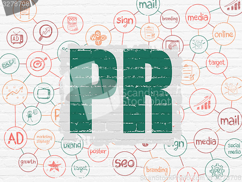 Image of Marketing concept: PR on wall background