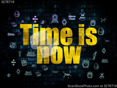 Image of Time concept: Time is Now on Digital background