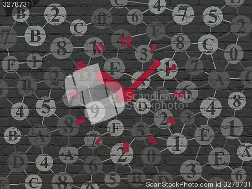 Image of Timeline concept: Clock on wall background