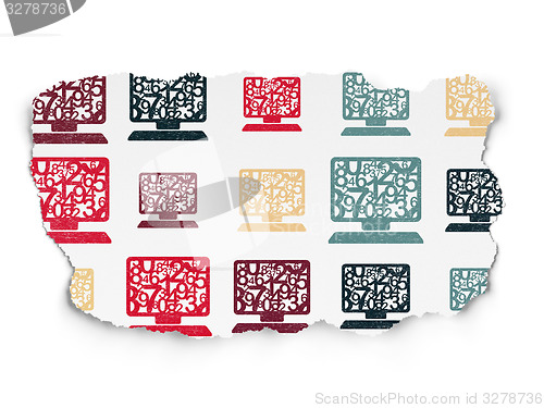 Image of Education concept: Computer Pc icons on Torn Paper background