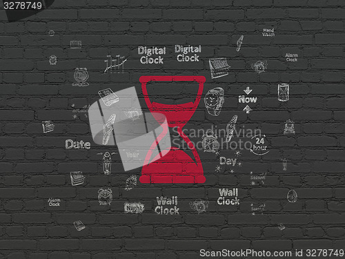 Image of Time concept: Hourglass on wall background