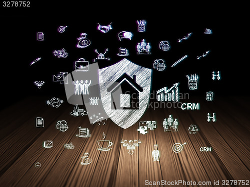 Image of Business concept: Shield in grunge dark room