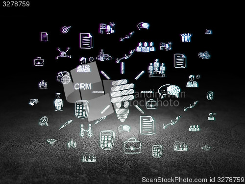 Image of Business concept: Energy Saving Lamp in grunge dark room