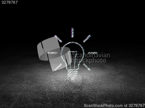 Image of Business concept: Light Bulb in grunge dark room