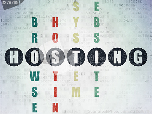 Image of Web development concept: word Hosting in solving Crossword Puzzle