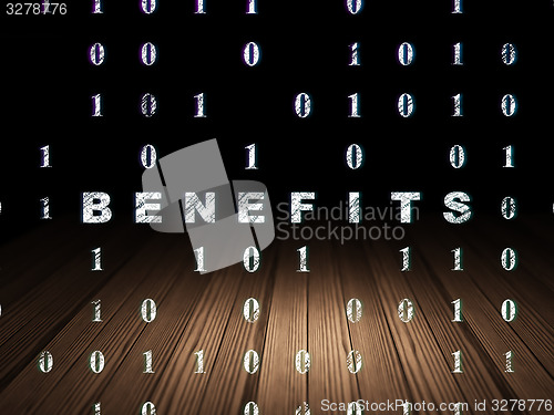 Image of Finance concept: Benefits in grunge dark room
