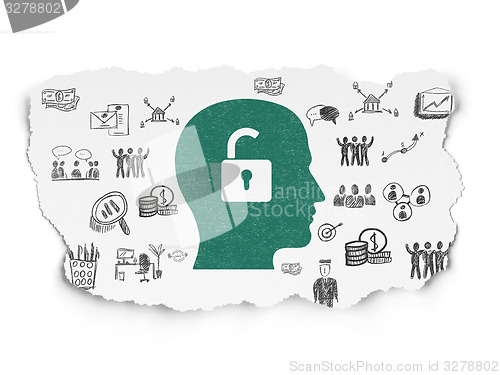 Image of Finance concept: Head With Padlock on Torn Paper background