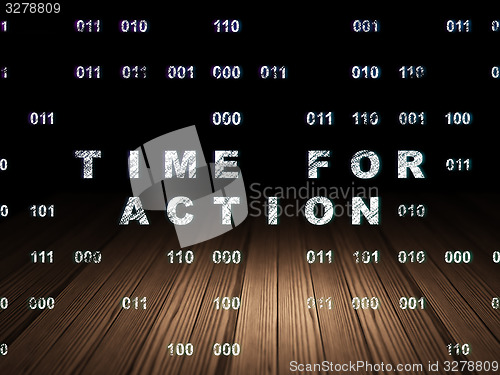 Image of Timeline concept: Time for Action in grunge dark room
