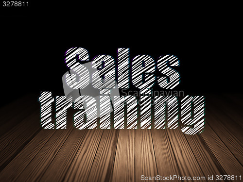Image of Advertising concept: Sales Training in grunge dark room