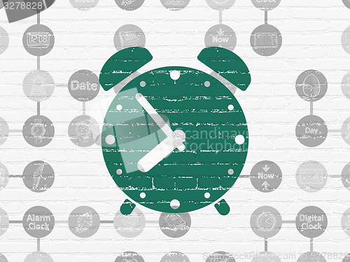 Image of Timeline concept: Alarm Clock on wall background