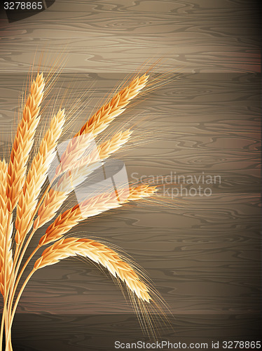 Image of Wheat on wooden background. EPS 10 