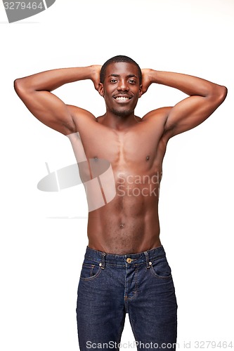 Image of portrait of handsome young black african smiling man