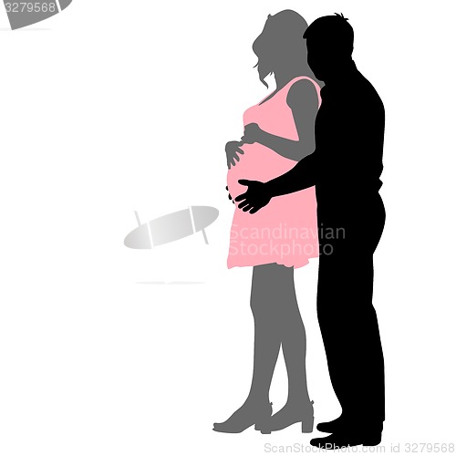 Image of Silhouette Happy pregnant woman and her husband. 