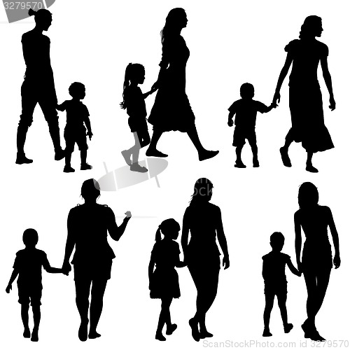 Image of Black silhouettes Family on white background. 