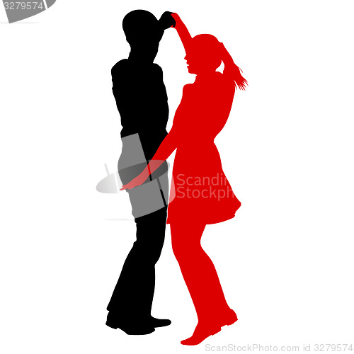 Image of Black silhouettes Dancing on white background. 