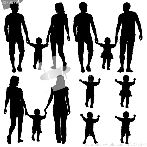 Image of Black silhouettes Gay, lesbian couples and family with children